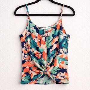 LUSH Floral Twist Front Tank Top | Size Small | Blue Green Orange Print